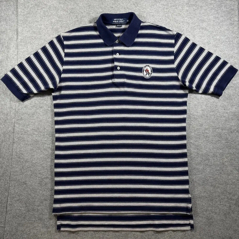Vintage Polo Ralph Lauren Golf Polo Mens M Navy Striped 1999 US Open Pinehurst